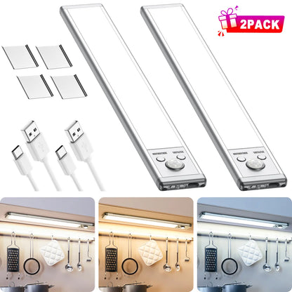 Motion Sensor Under Cabinet Lights | USB Rechargeable Dimmable LED Lights for Kitchen Closet Stairs & Garage