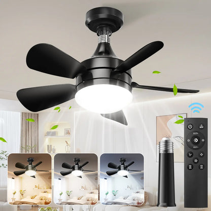 Socket Ceiling Fan Light with Remote | Dimmable LED Light & 3 Speed Quiet Cooling Fan