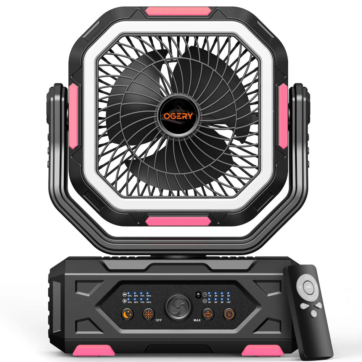 Portable Rechargeable Camping Fan with LED Light & 360° Rotating Hook