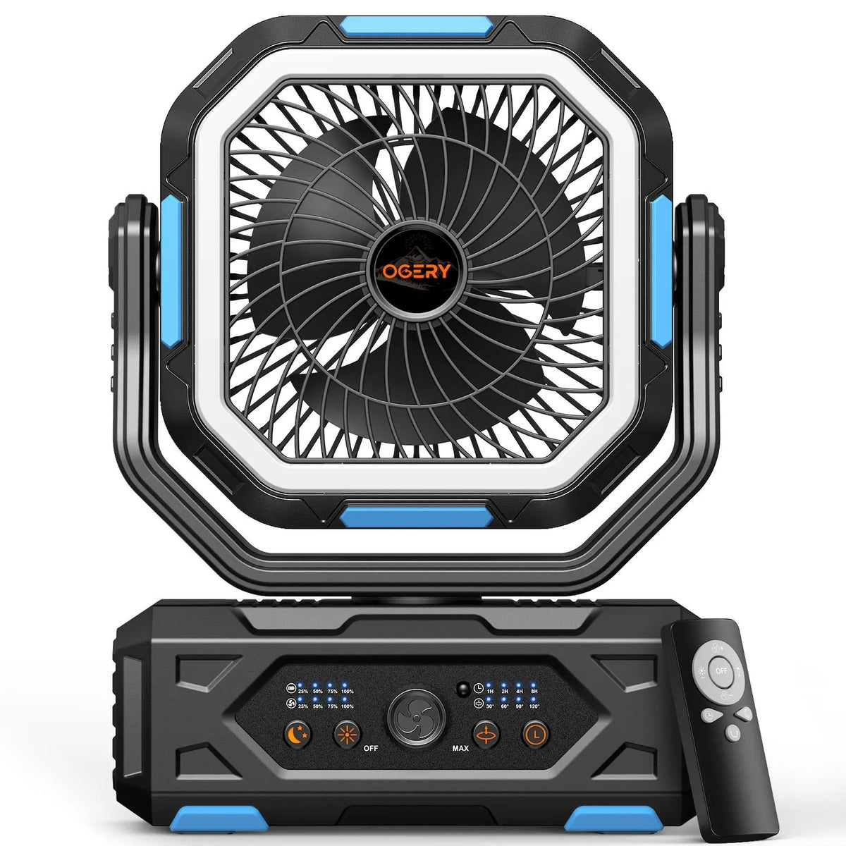 Portable Rechargeable Camping Fan with LED Light & 360° Rotating Hook