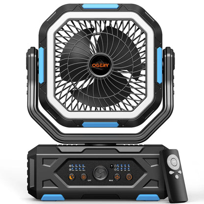 Portable Rechargeable Camping Fan with LED Light & 360° Rotating Hook