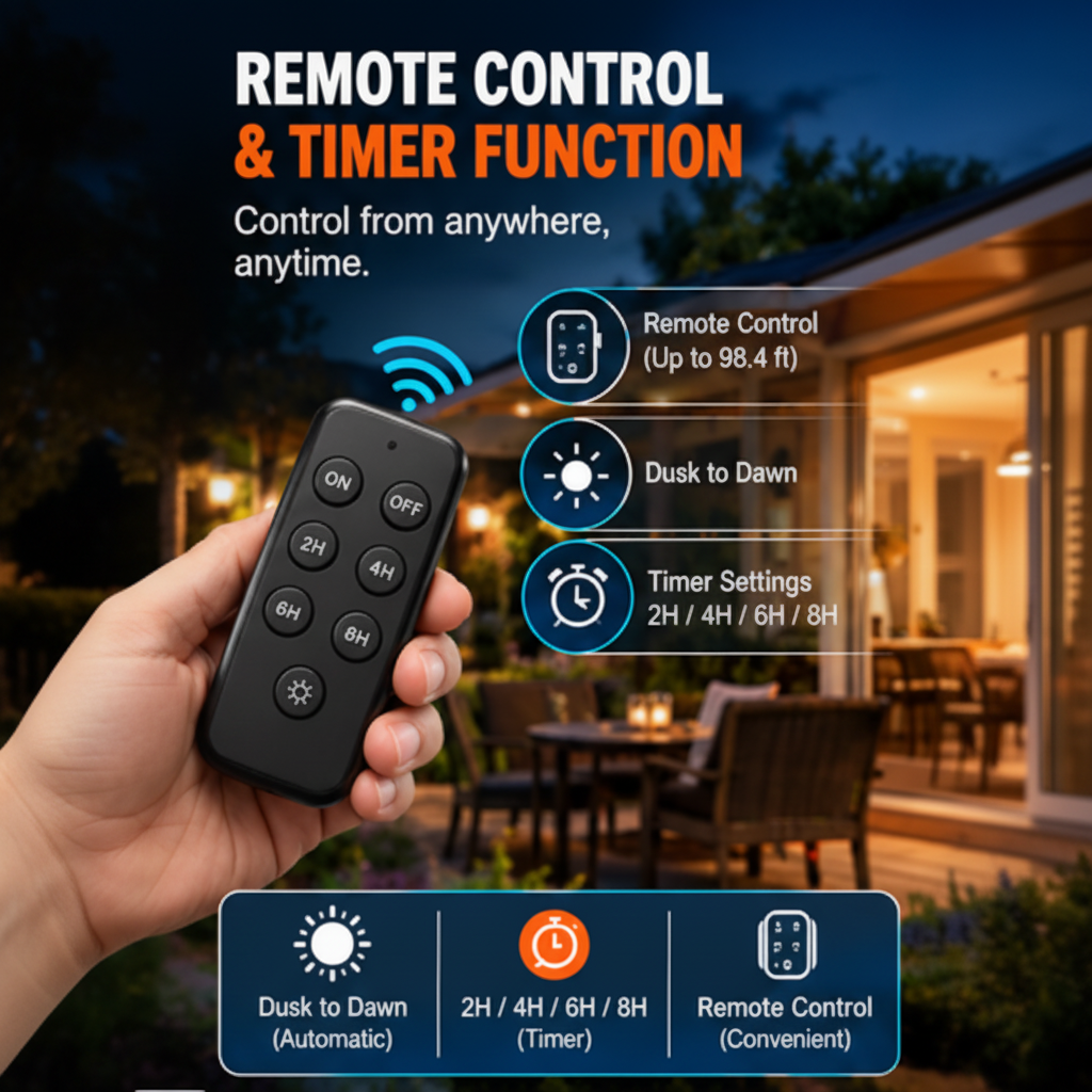 Outdoor Power Stake, 6 Outlets, 100 FT Cord, Remote & Timer