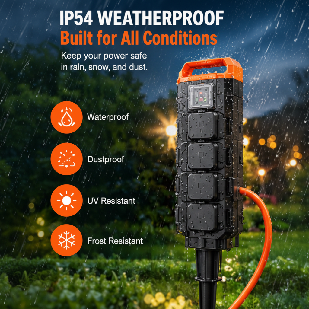 Outdoor Power Stake, 6 Outlets, 100 FT Cord, Remote & Timer