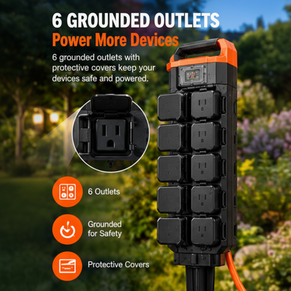 Outdoor Power Stake, 6 Outlets, 100 FT Cord, Remote & Timer
