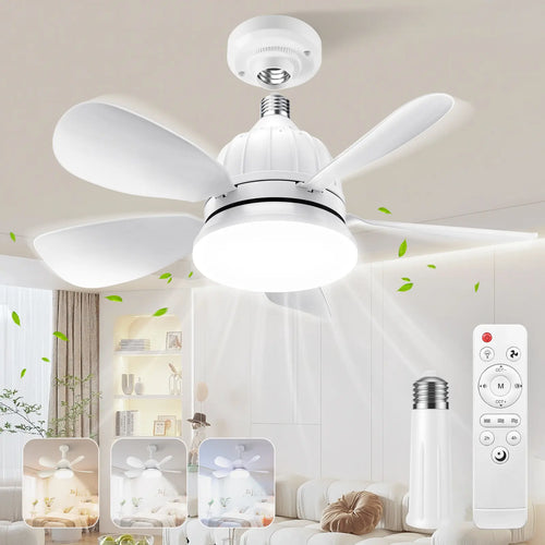 Socket Ceiling Fan Light with Remote | Dimmable LED Light & 3 Speed Quiet Cooling Fan