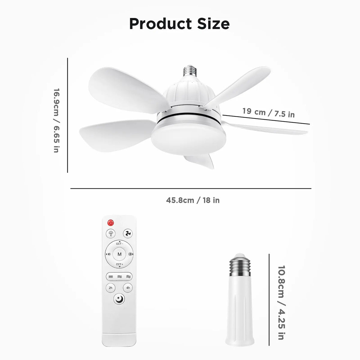 Socket Ceiling Fan Light with Remote | Dimmable LED Light & 3 Speed Quiet Cooling Fan
