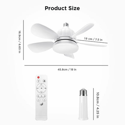 Socket Ceiling Fan Light with Remote | Dimmable LED Light & 3 Speed Quiet Cooling Fan