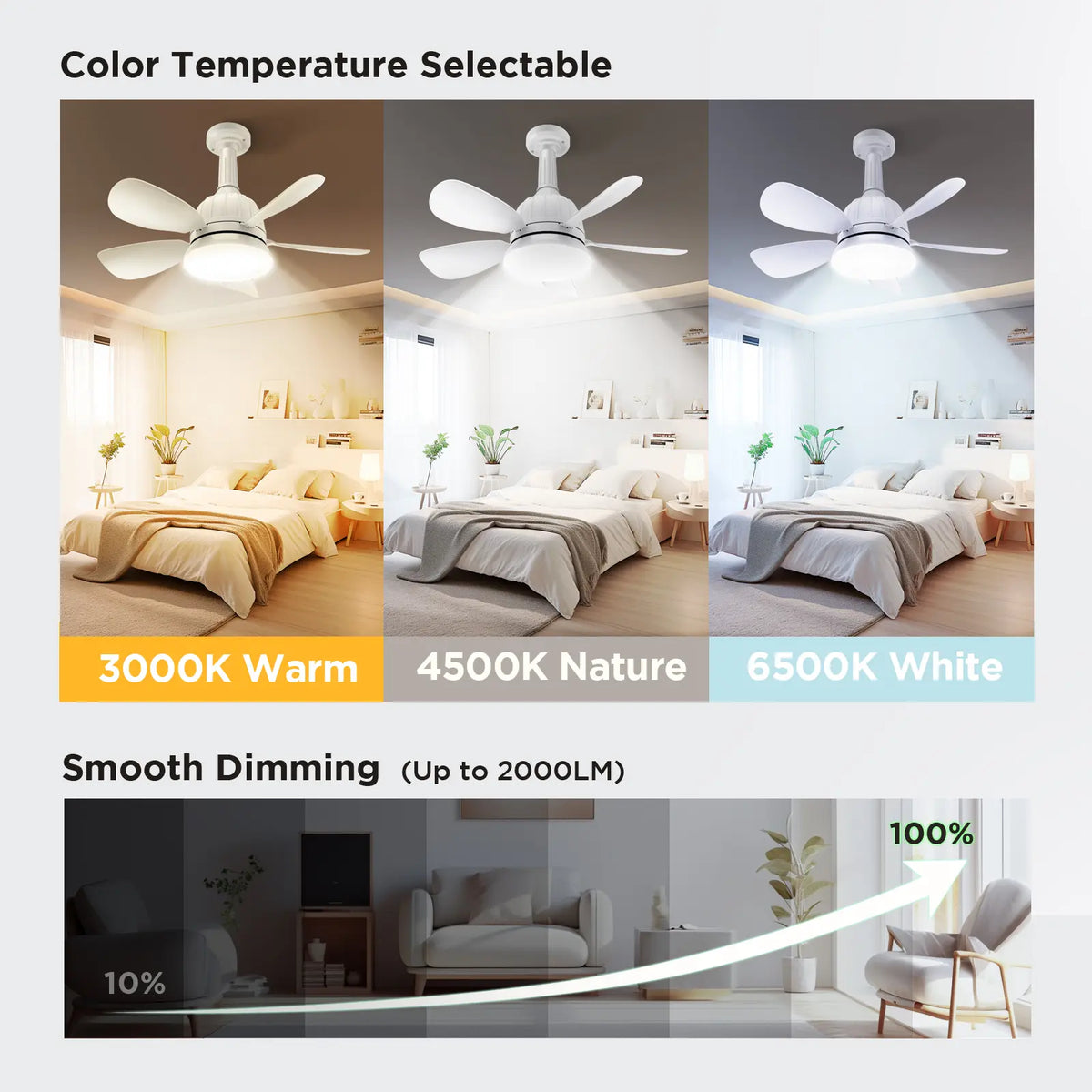 Socket Ceiling Fan Light with Remote | Dimmable LED Light & 3 Speed Quiet Cooling Fan