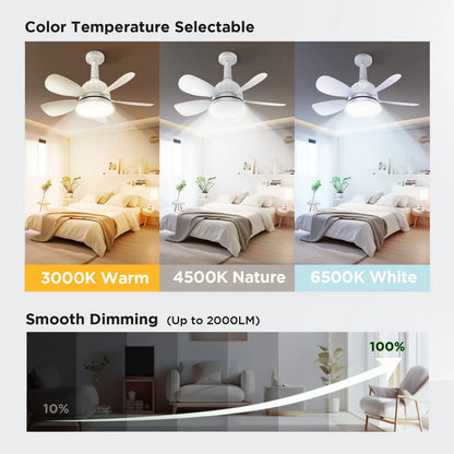 Socket Ceiling Fan Light with Remote | Dimmable LED Light & 3 Speed Quiet Cooling Fan