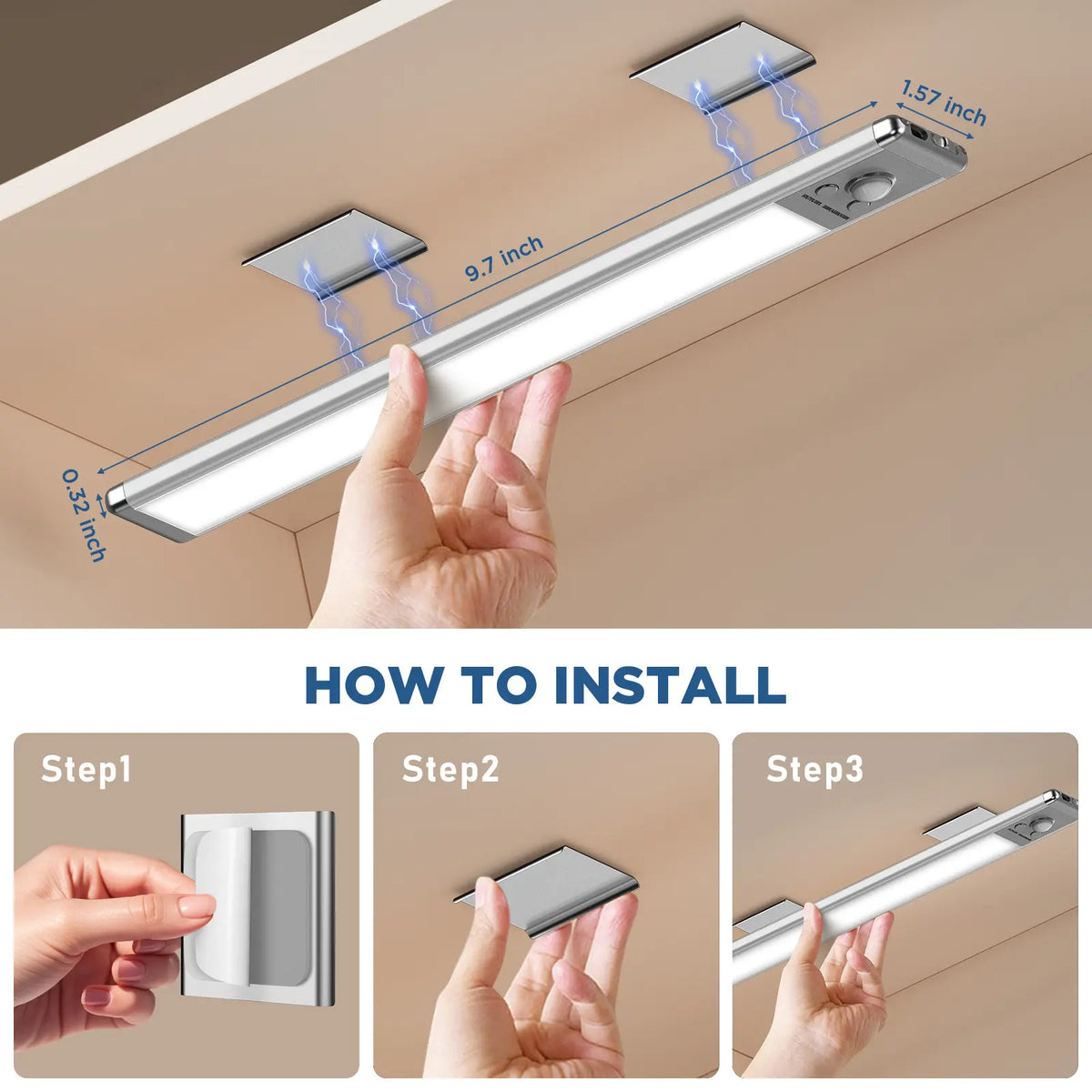 Motion Sensor Under Cabinet Lights | USB Rechargeable Dimmable LED Lights for Kitchen Closet Stairs & Garage