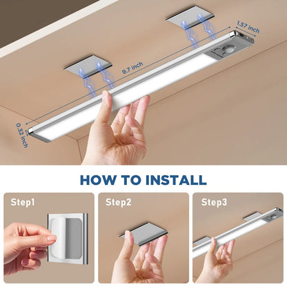 Motion Sensor Under Cabinet Lights | USB Rechargeable Dimmable LED Lights for Kitchen Closet Stairs & Garage