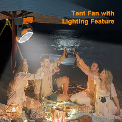 Portable Rechargeable Camping Fan with LED Light & 360° Rotating Hook