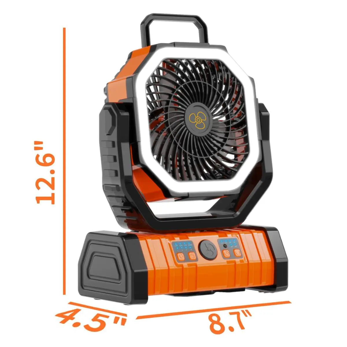Portable Rechargeable Camping Fan with LED Light & 360° Rotating Hook